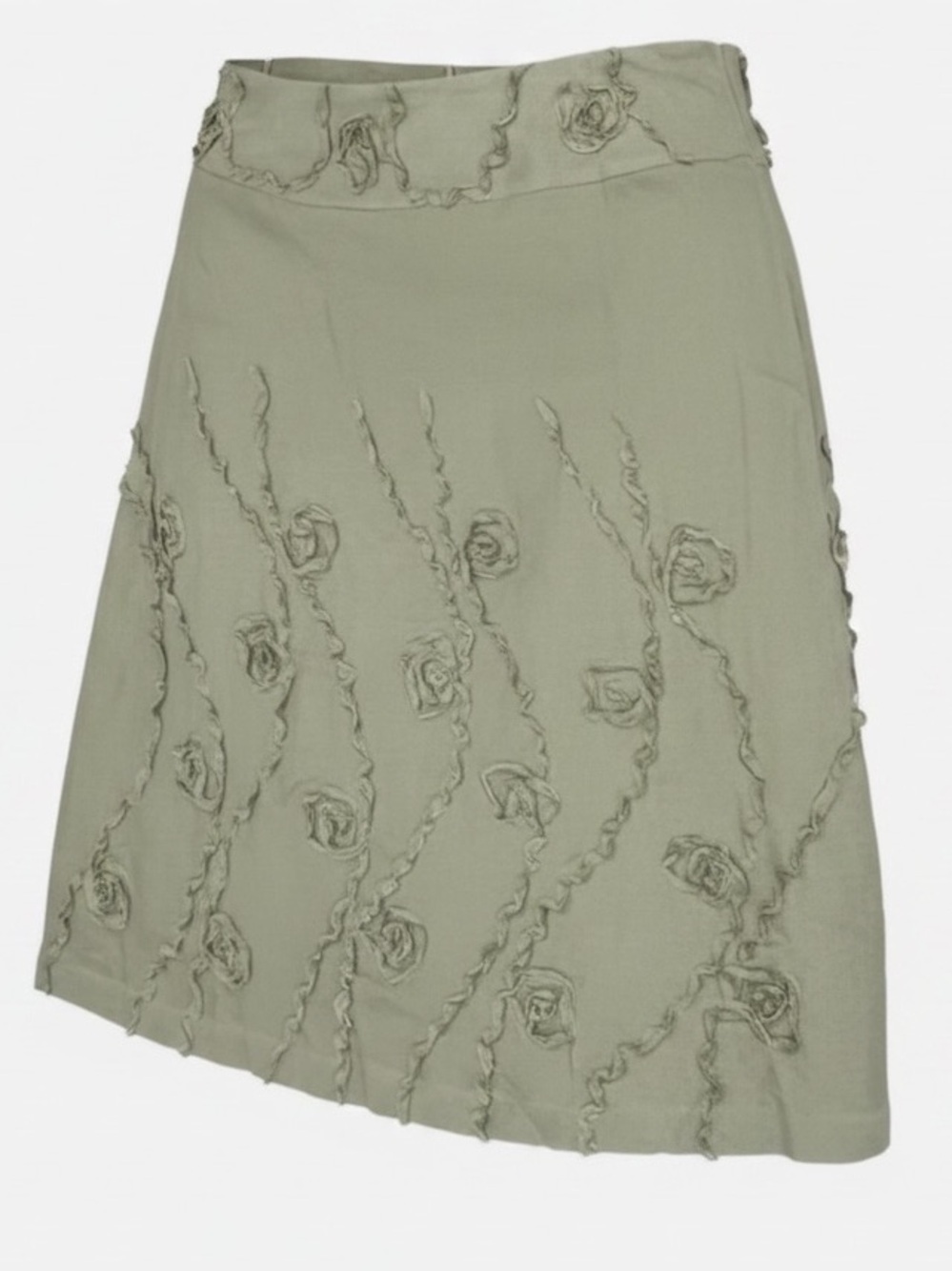 Carole Little Olive Green Aplique Above the Knee Linen Blend Skirt Womens size 8